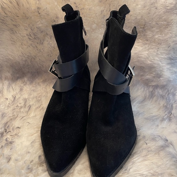 Boots!Sol Sana 36 Bailey Suede Leather Black Moto Biker Bootie - Picture 3 of 5